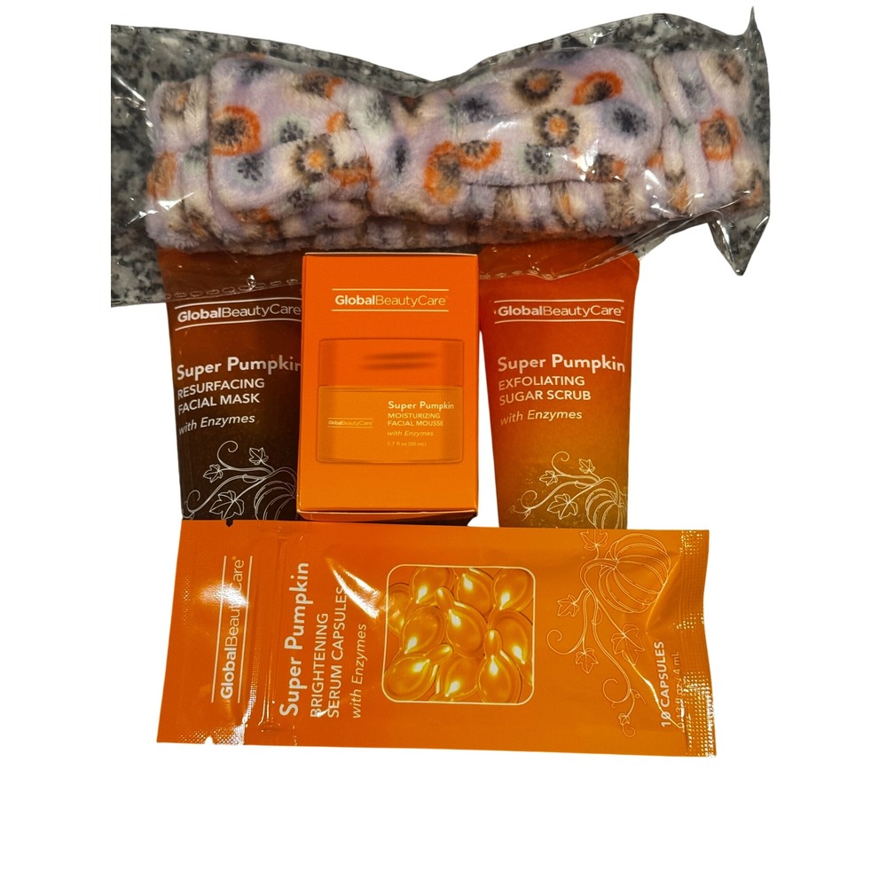 Global Beauty Care Super Pumpkin Skincare Set Mask Scrub Mousse Serum & Headband